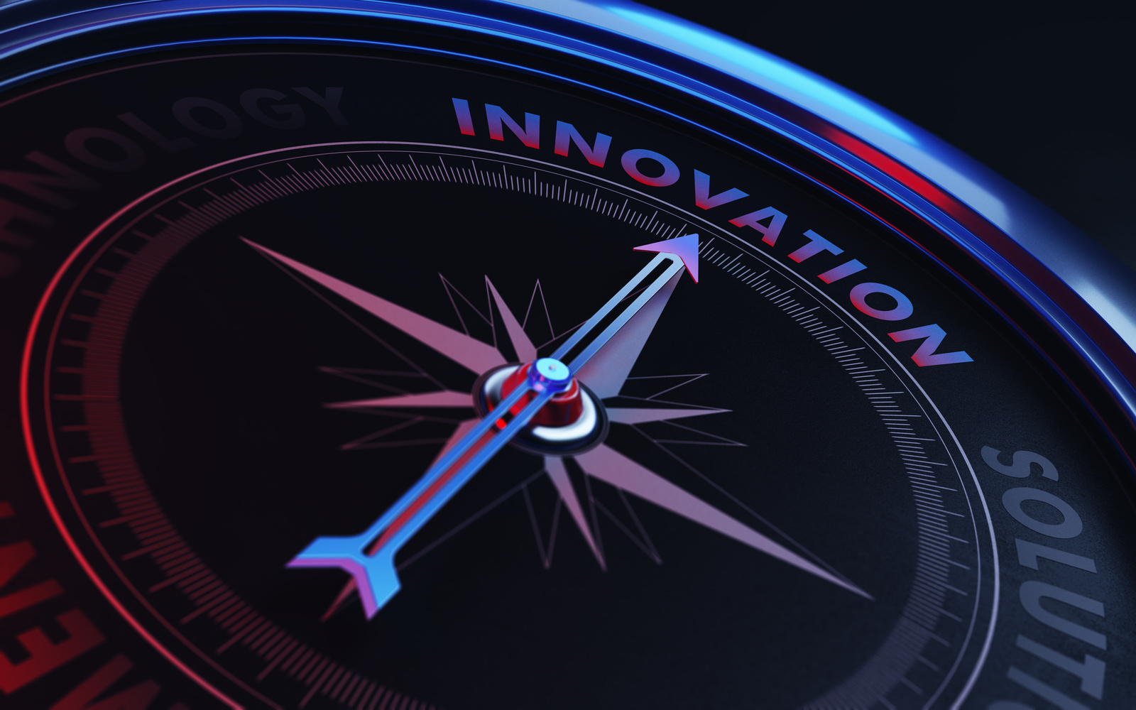 Innovation Concept: Arrow of A Compass Pointing Innovation Text